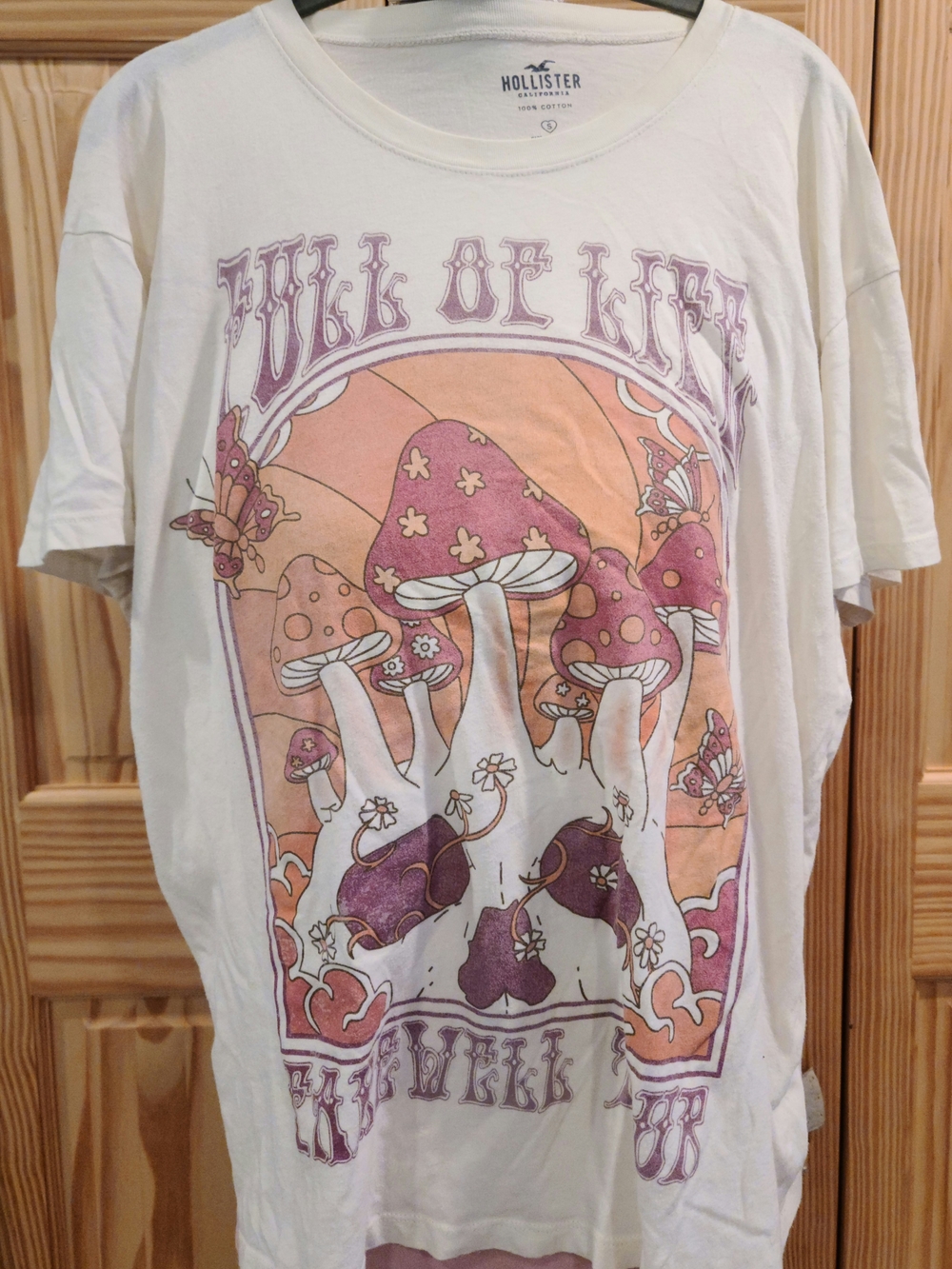 Gently Loved Hollister Cream Graphic Mushroom T-Shirt - Small